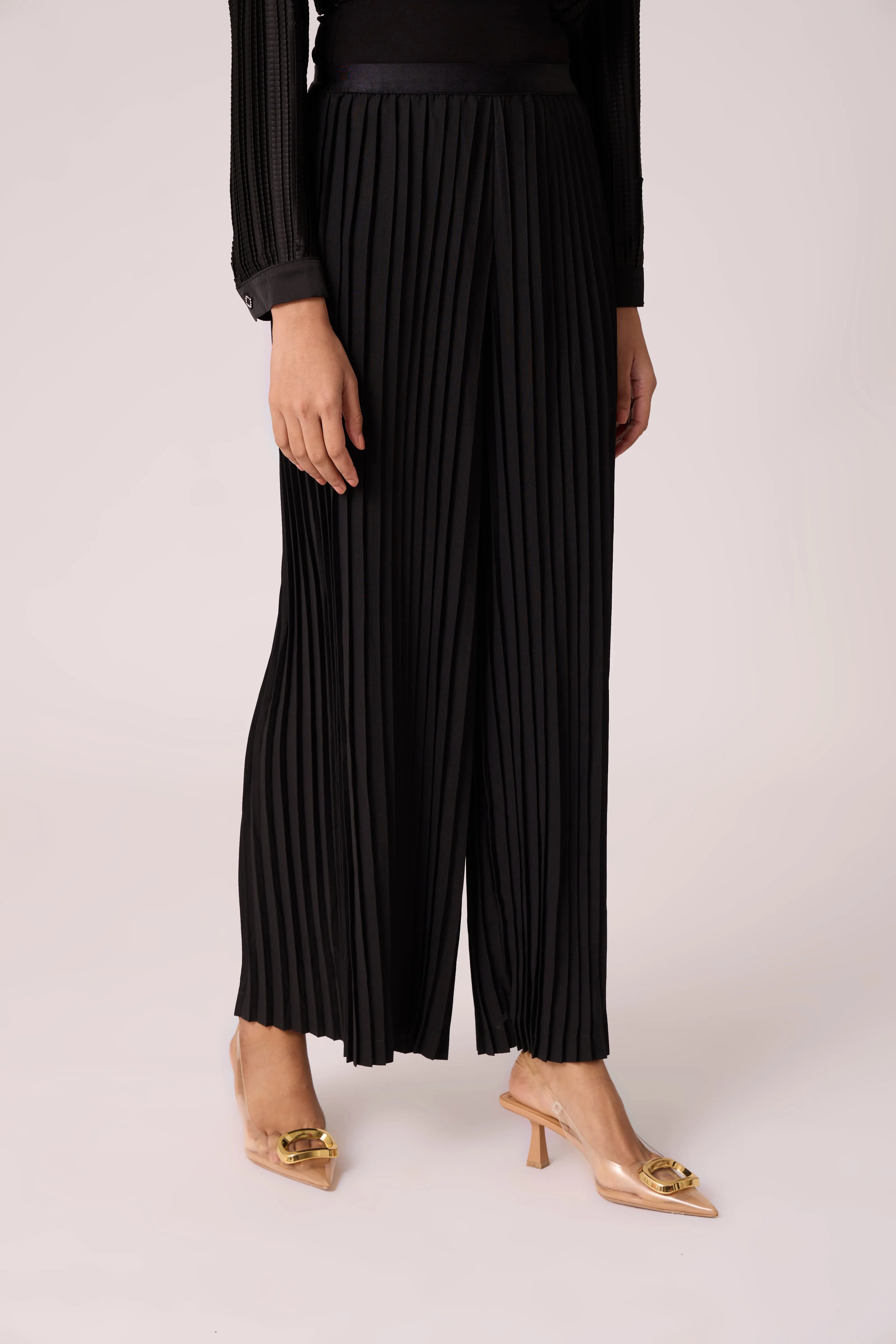 Sara Wide Pleat Pants - Black