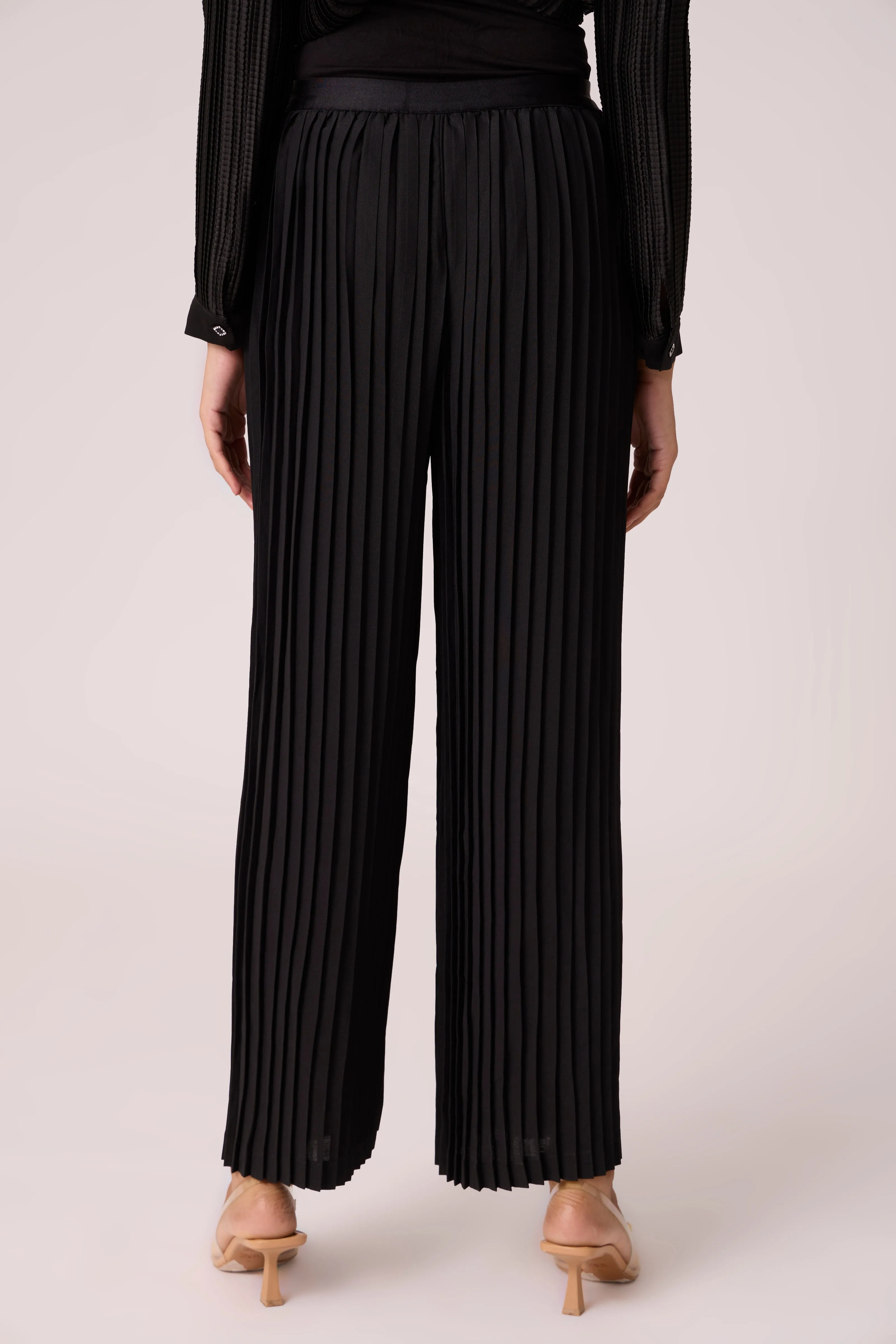 Sara Wide Pleat Pants - Black