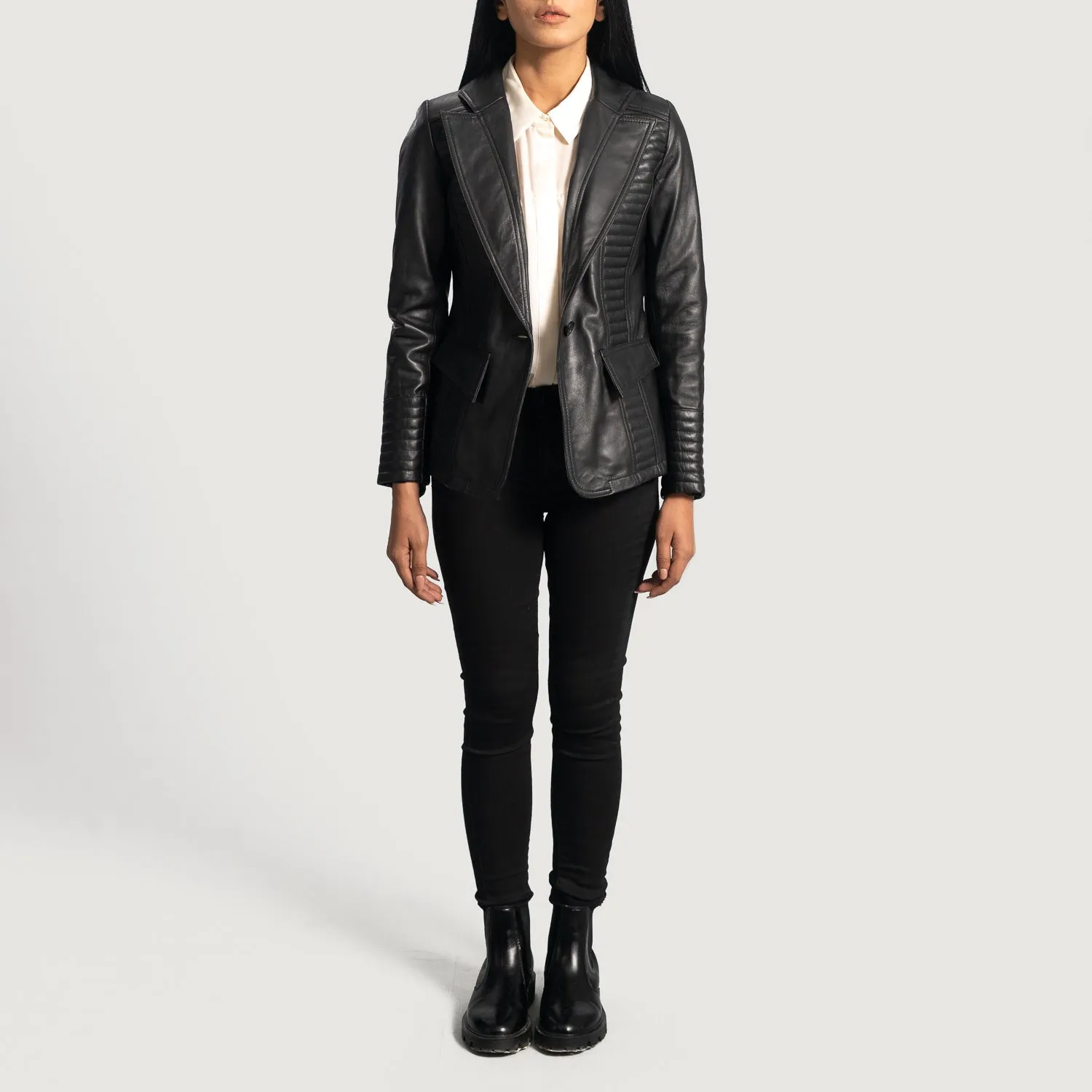 Selina Black Leather Blazer