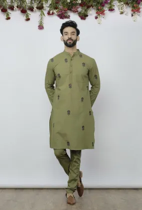 Set of 2 - Olive Green Kurta & Pyjama