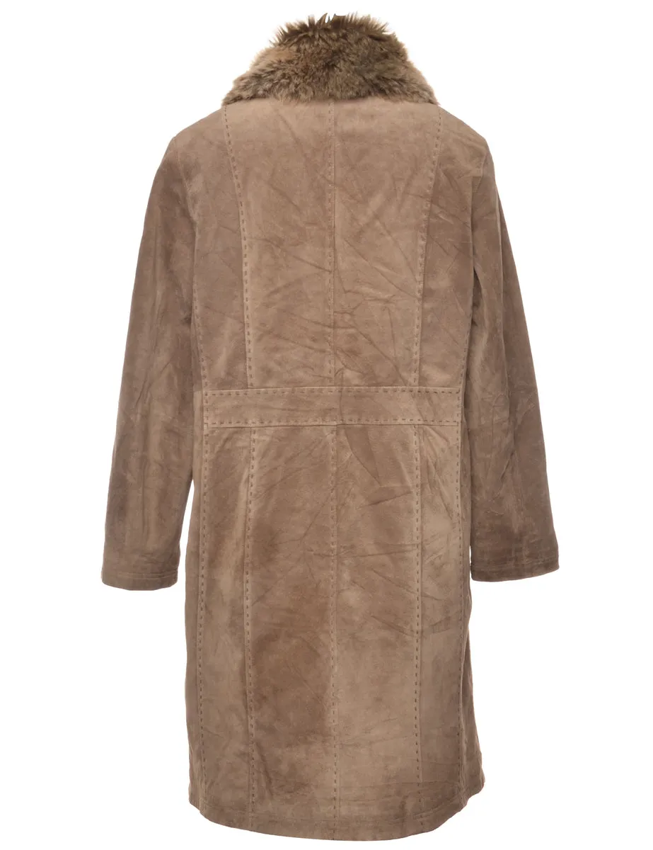 Single-Breasted Brown Suede Coat - M