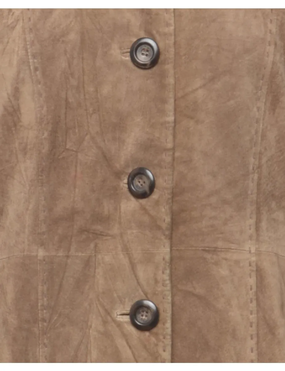 Single-Breasted Brown Suede Coat - M