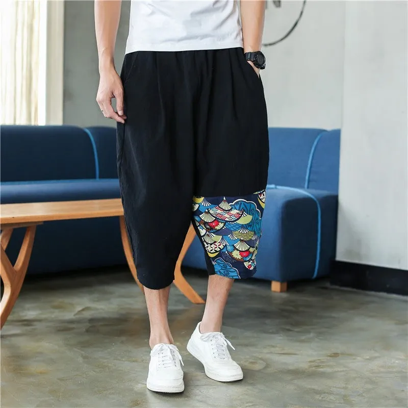 Sinicism Shop Mens Cotton Linen Harem Pants Male Casual Red Bottom Calf-Length Pants Man Summer Harajuku Baggy Loose Pants