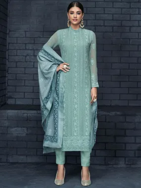 Sky Blue Over All Lucknowi Embroidered Designer Pant Suit