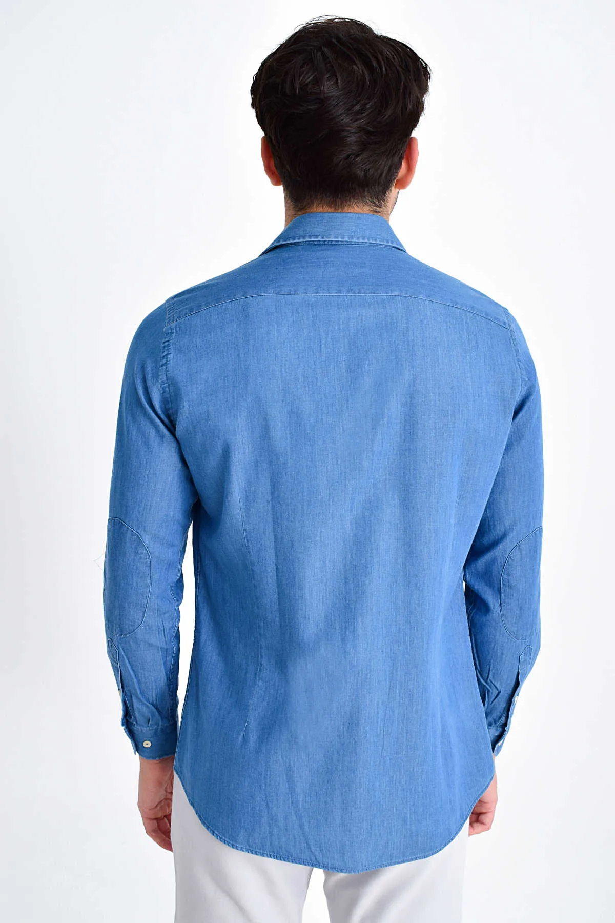 Slim Fit Long Sleeve Cotton Indigo Casual Shirt