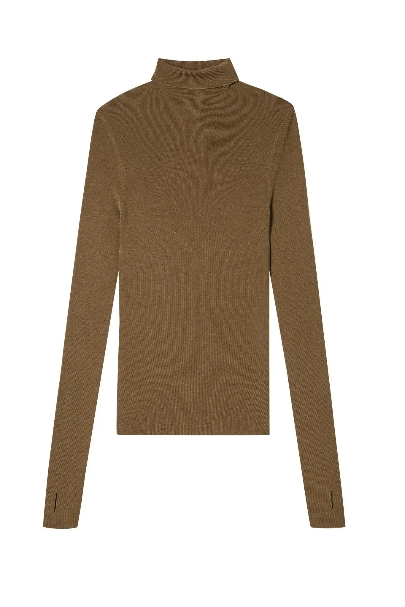 Slim Seamless Wool Turtleneck Sweater with Thumb Holes