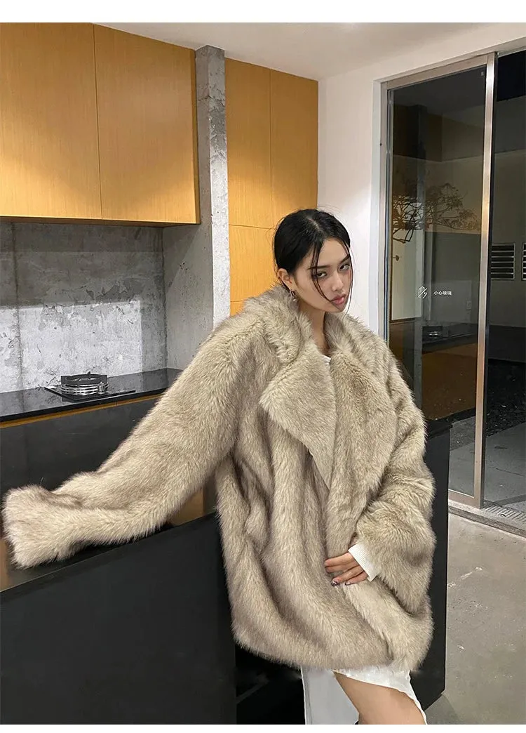 Soft Loose Thick Warm  Hairy Faux Fur Coat Autumn coat