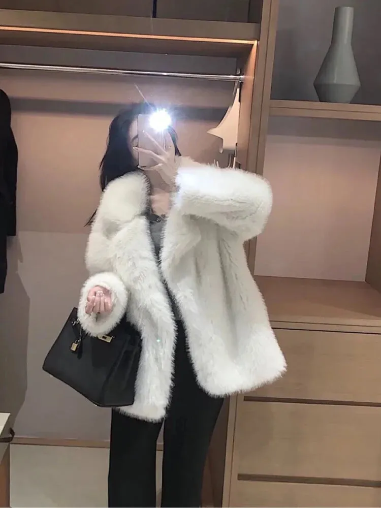 Soft Loose Thick Warm  Hairy Faux Fur Coat Autumn coat