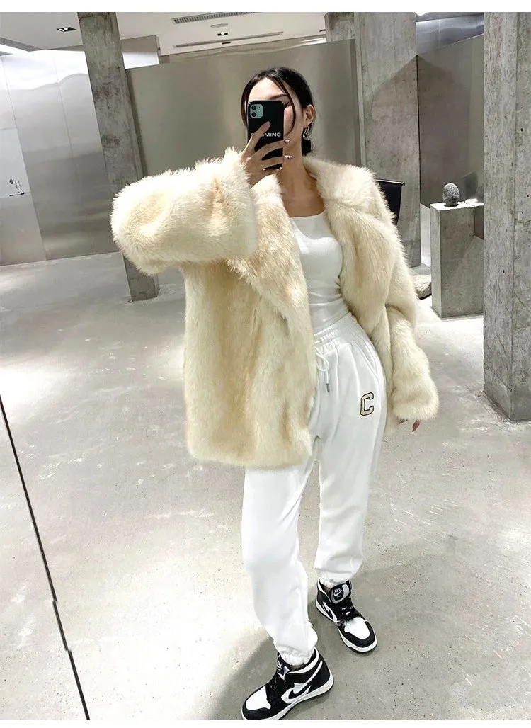 Soft Loose Thick Warm  Hairy Faux Fur Coat Autumn coat