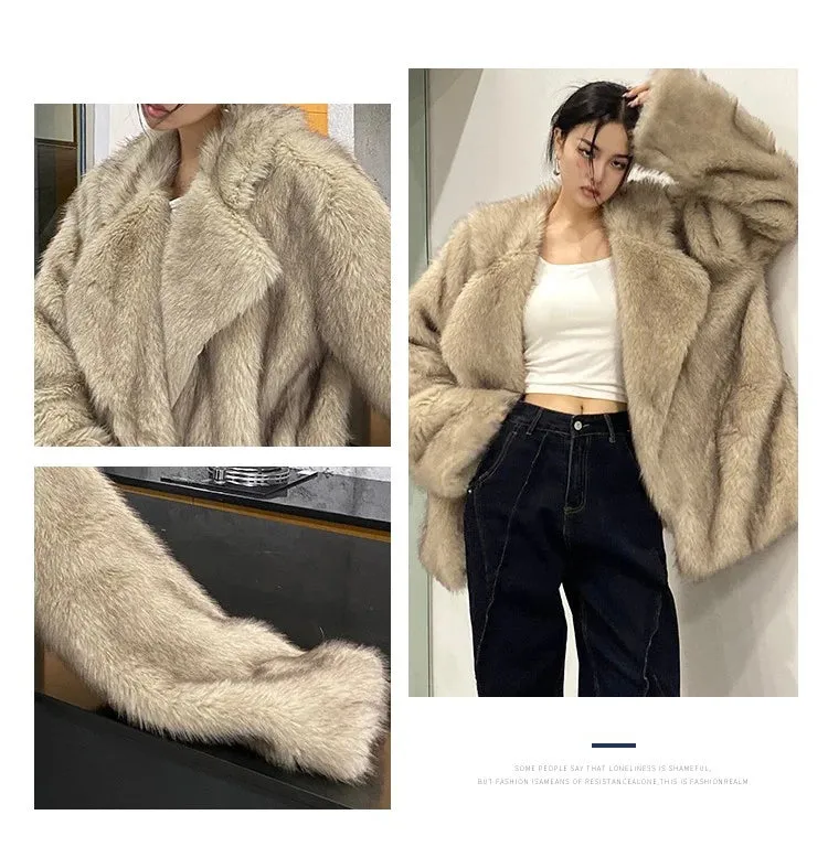 Soft Loose Thick Warm  Hairy Faux Fur Coat Autumn coat