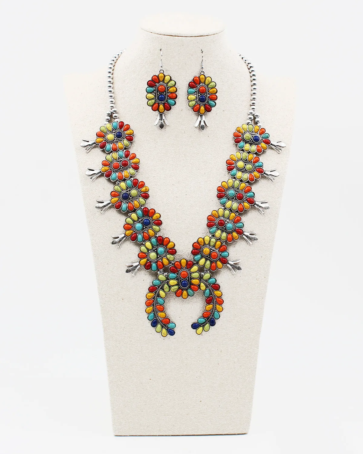 Southwestern Squash Blossom Statement Necklace Set