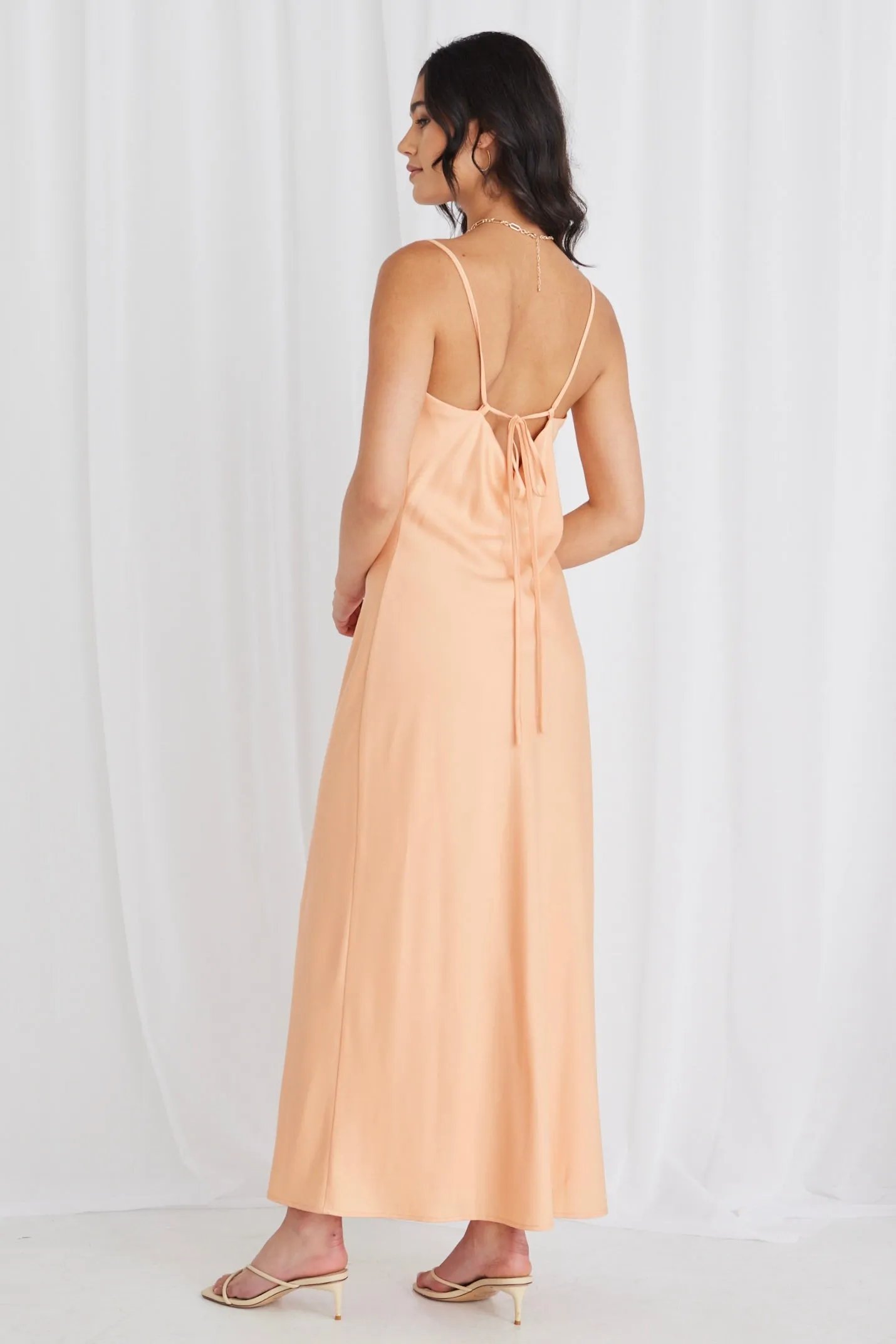 Sovereign Melon Satin Strappy Maxi Dress