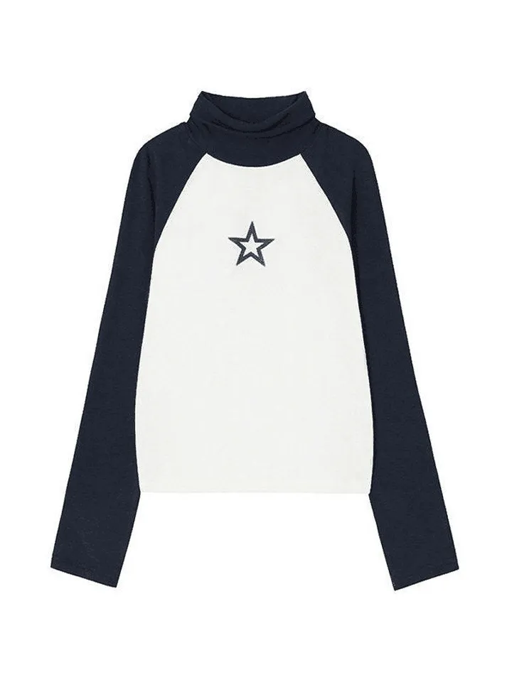 Star Print Turtleneck Long Sleeve Top