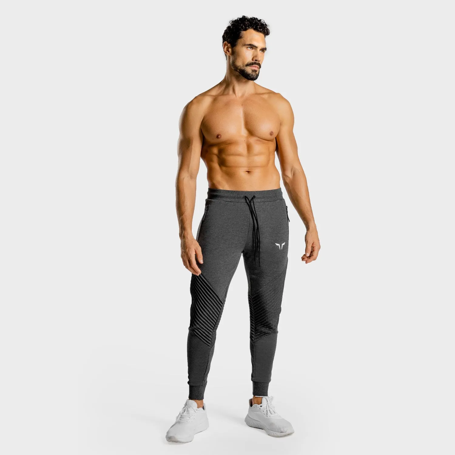 Statement Ribbed Joggers- Melange Grey