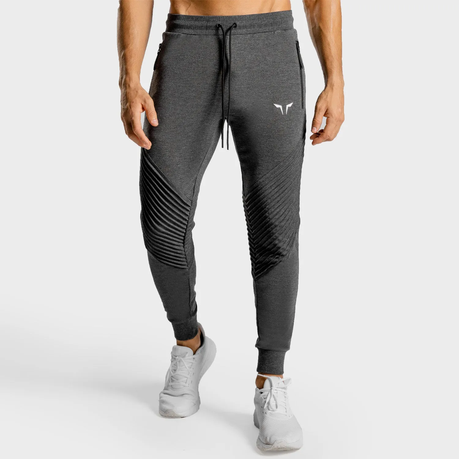 Statement Ribbed Joggers- Melange Grey