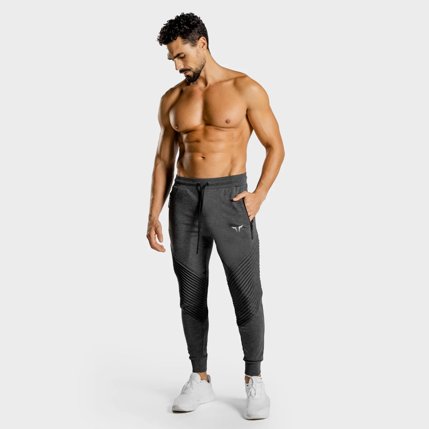 Statement Ribbed Joggers- Melange Grey