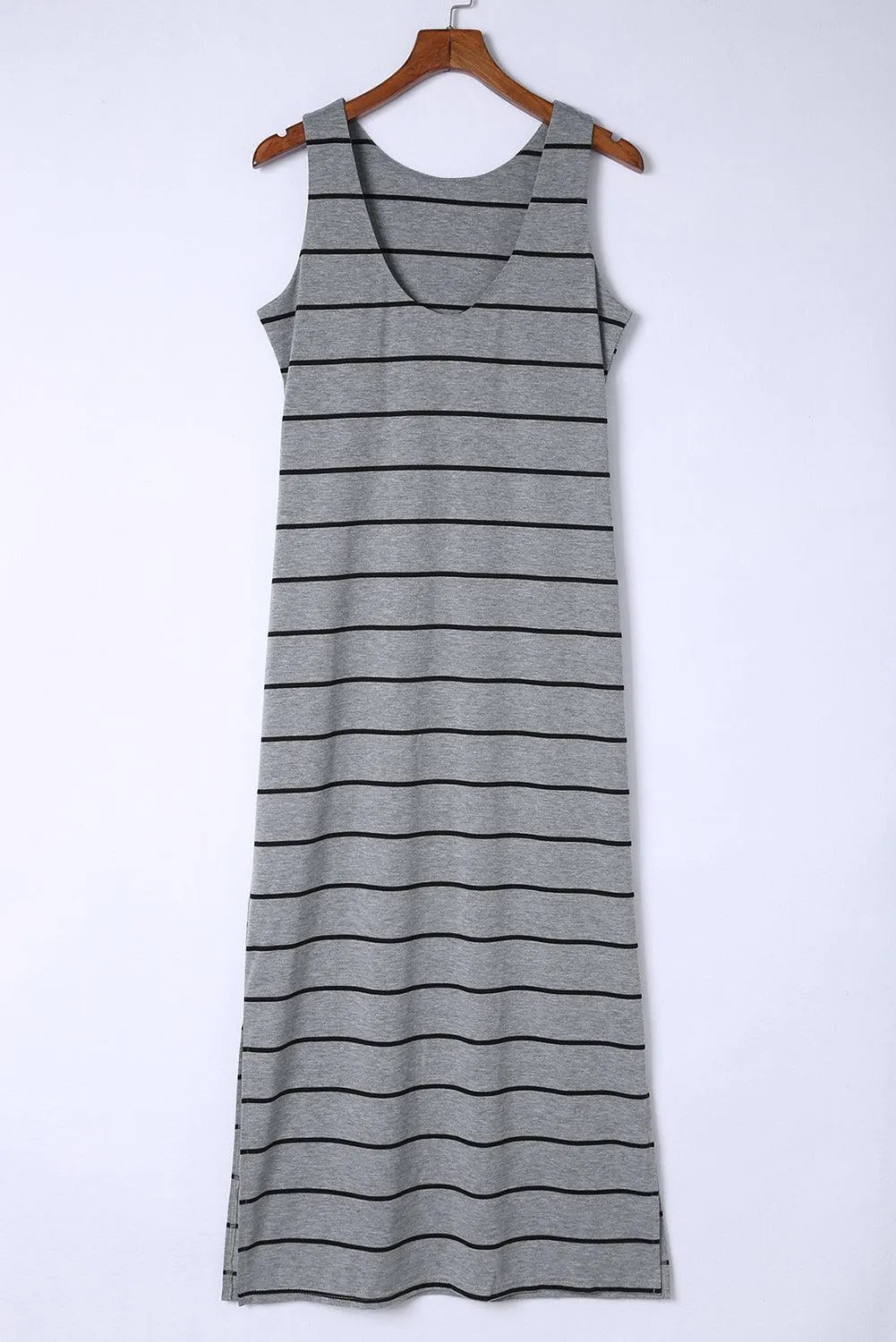 Stripe Print Open Back Sleeveless Maxi Dress with Slits