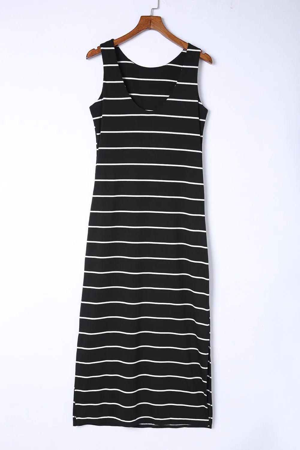 Stripe Print Open Back Sleeveless Maxi Dress with Slits