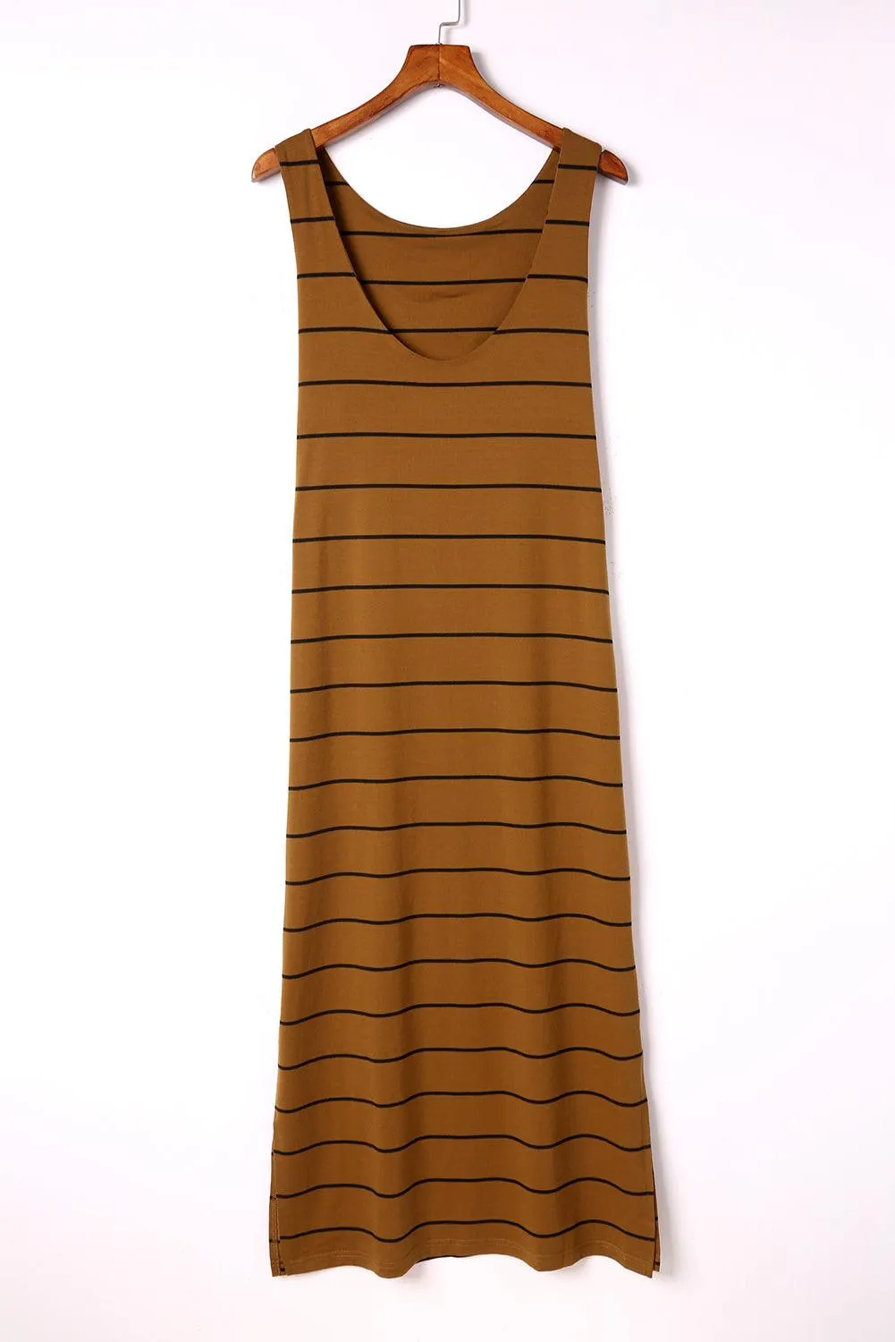 Stripe Print Open Back Sleeveless Maxi Dress with Slits