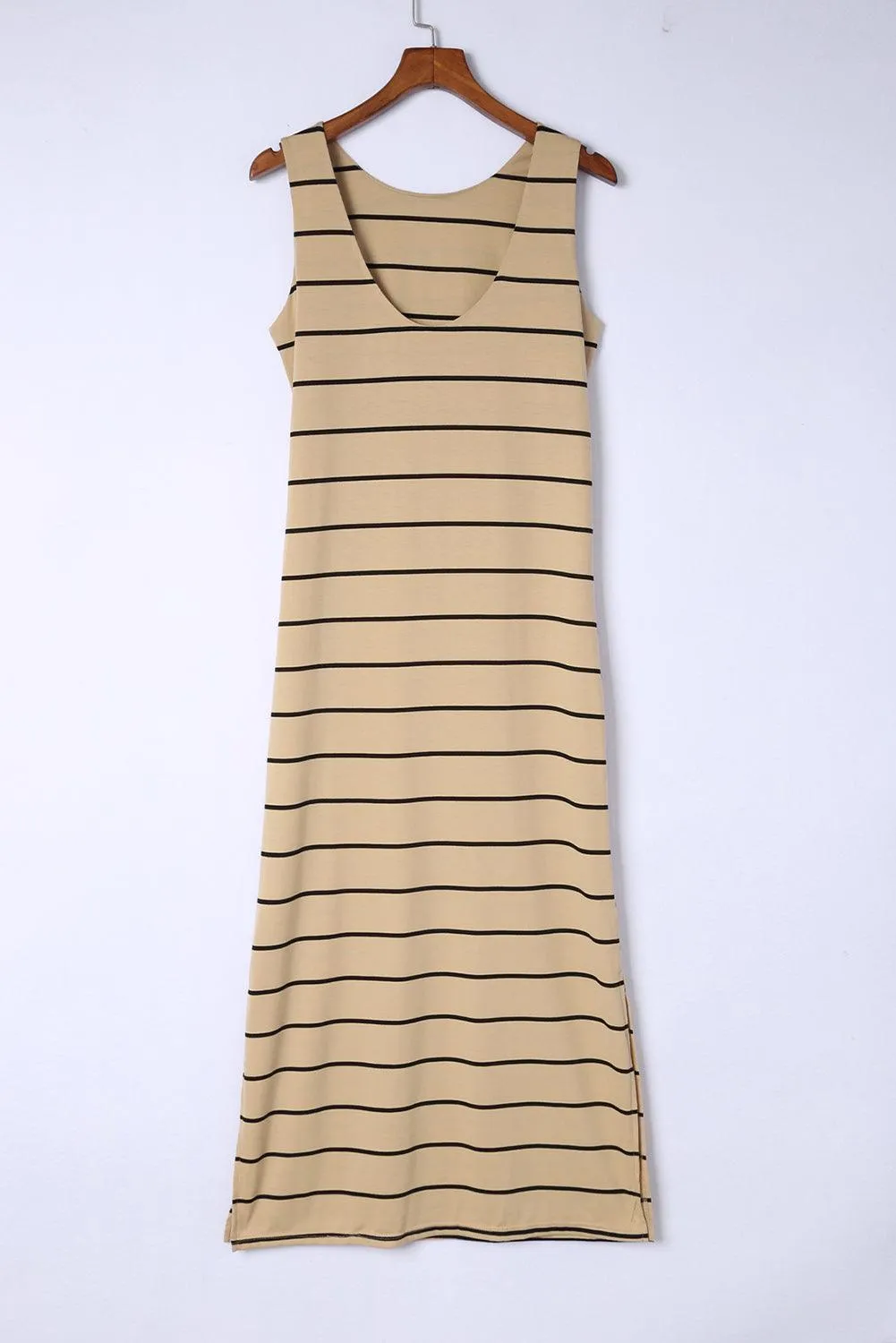 Stripe Print Open Back Sleeveless Maxi Dress with Slits