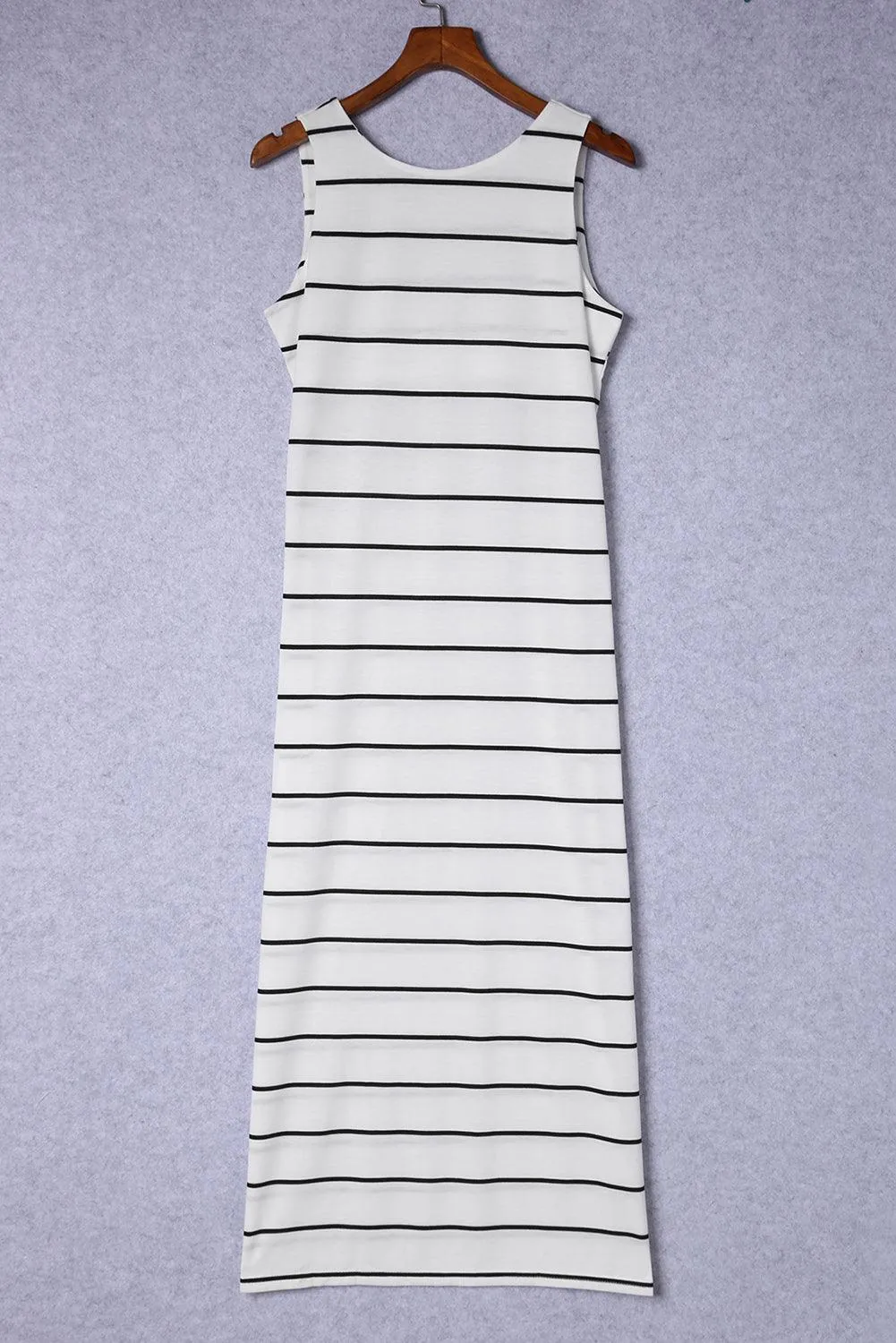 Stripe Print Open Back Sleeveless Maxi Dress with Slits