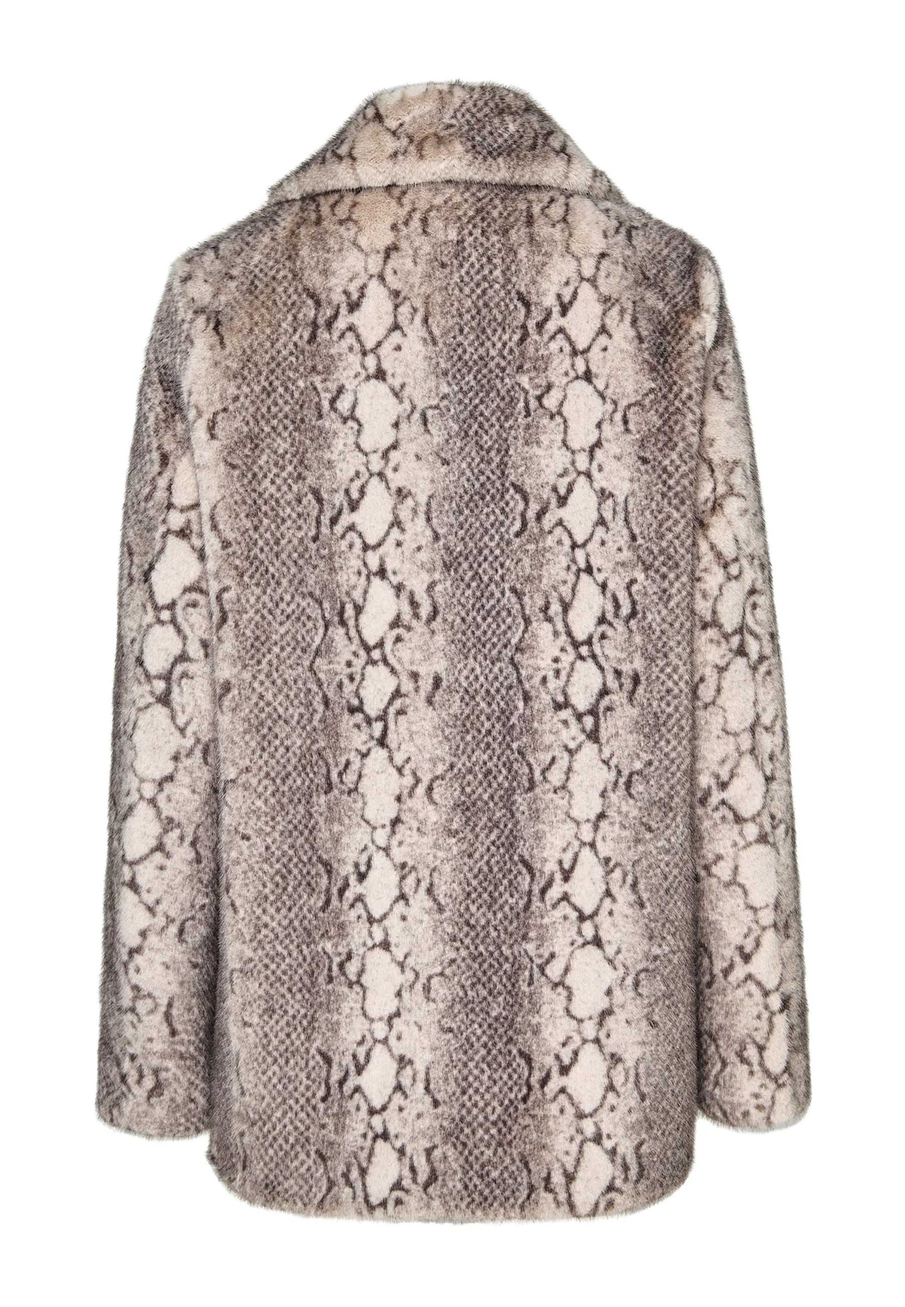 Stylish Beige Snake Print Faux Fur Coat Niuvis - Beige