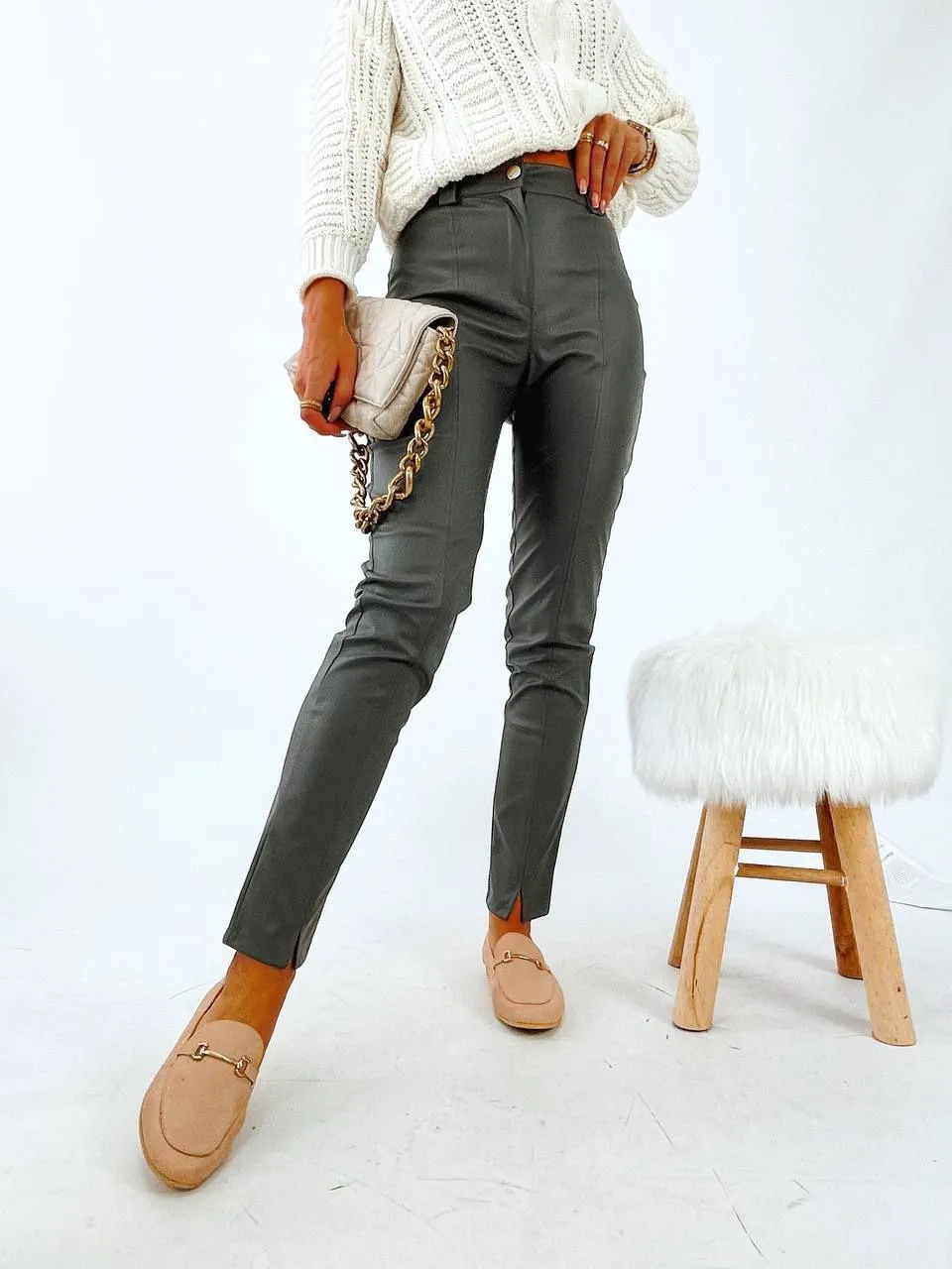 Stylish Pants Eco-Leather Graphite Pants