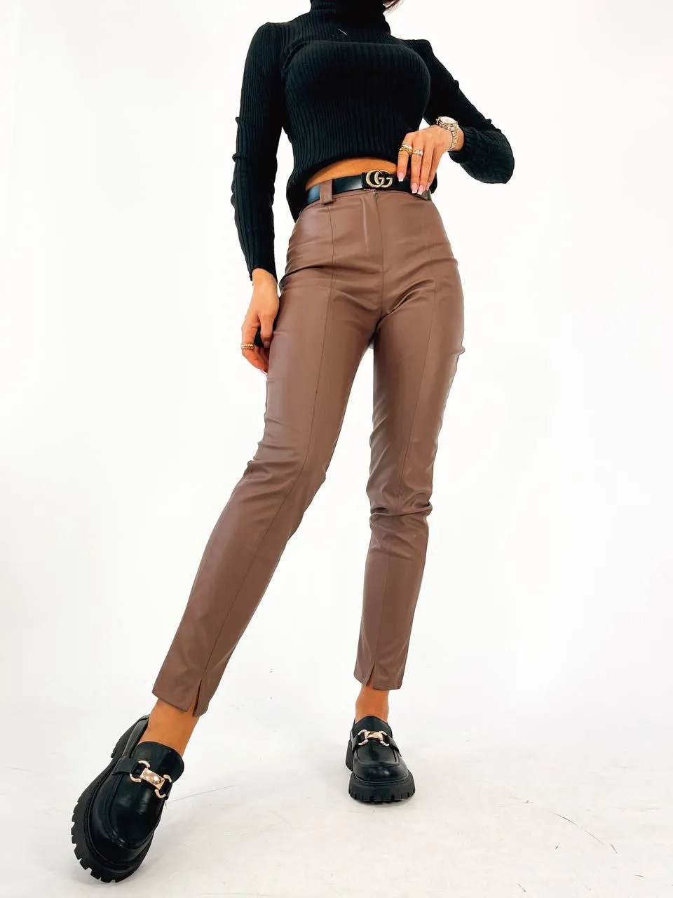 Stylish Pants Eco-Leather Mocha Pants