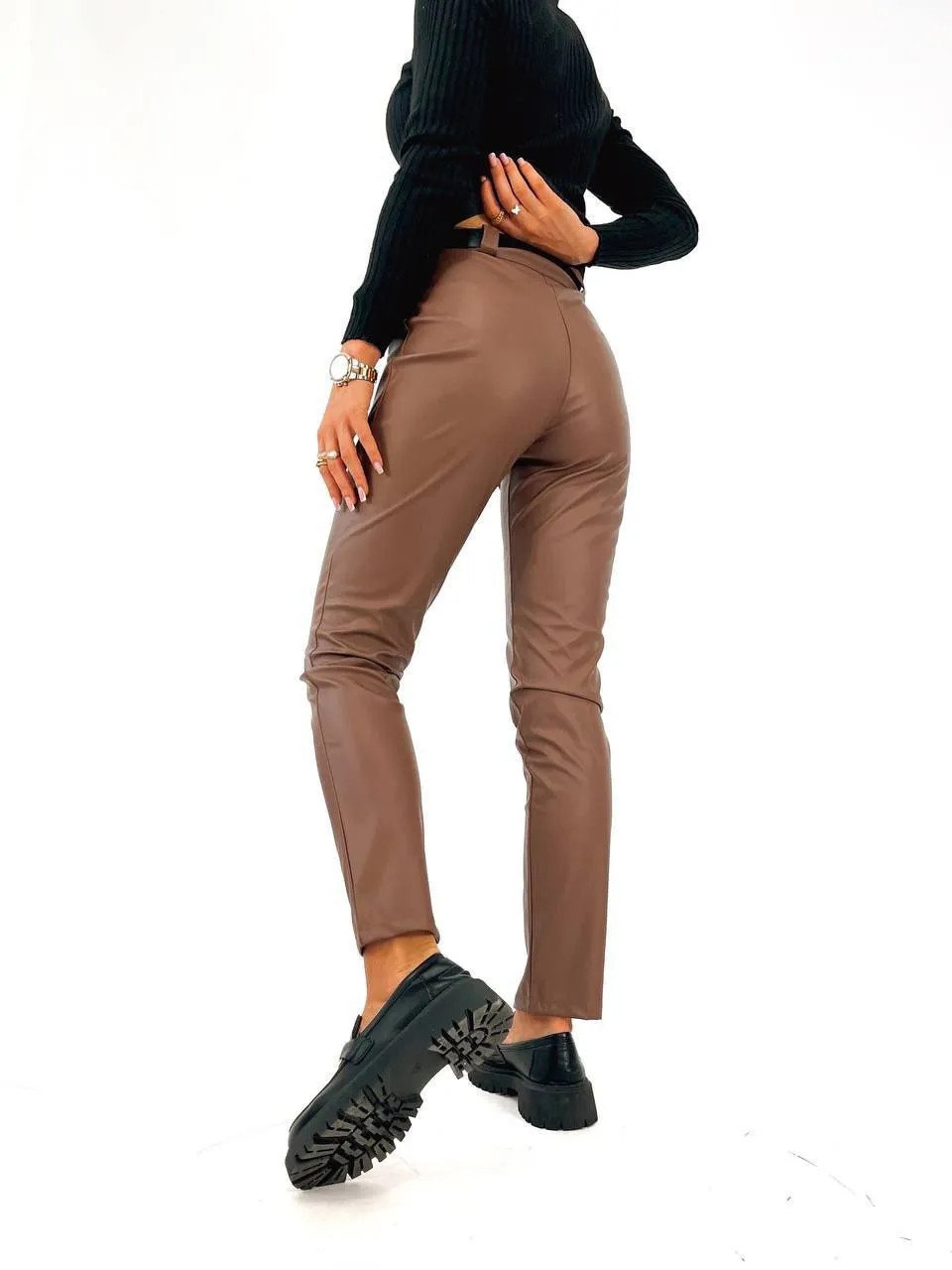 Stylish Pants Eco-Leather Mocha Pants