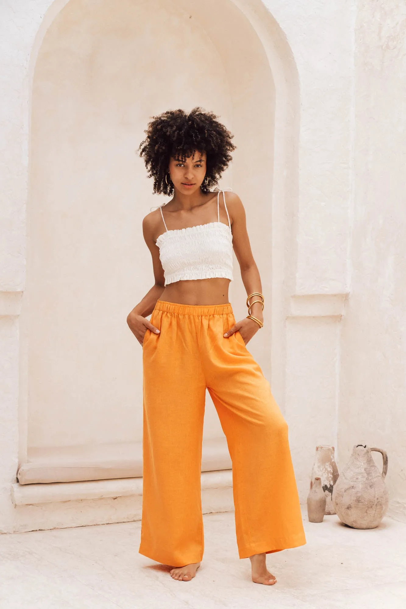 SUMMER Pants - mandarin orange linen