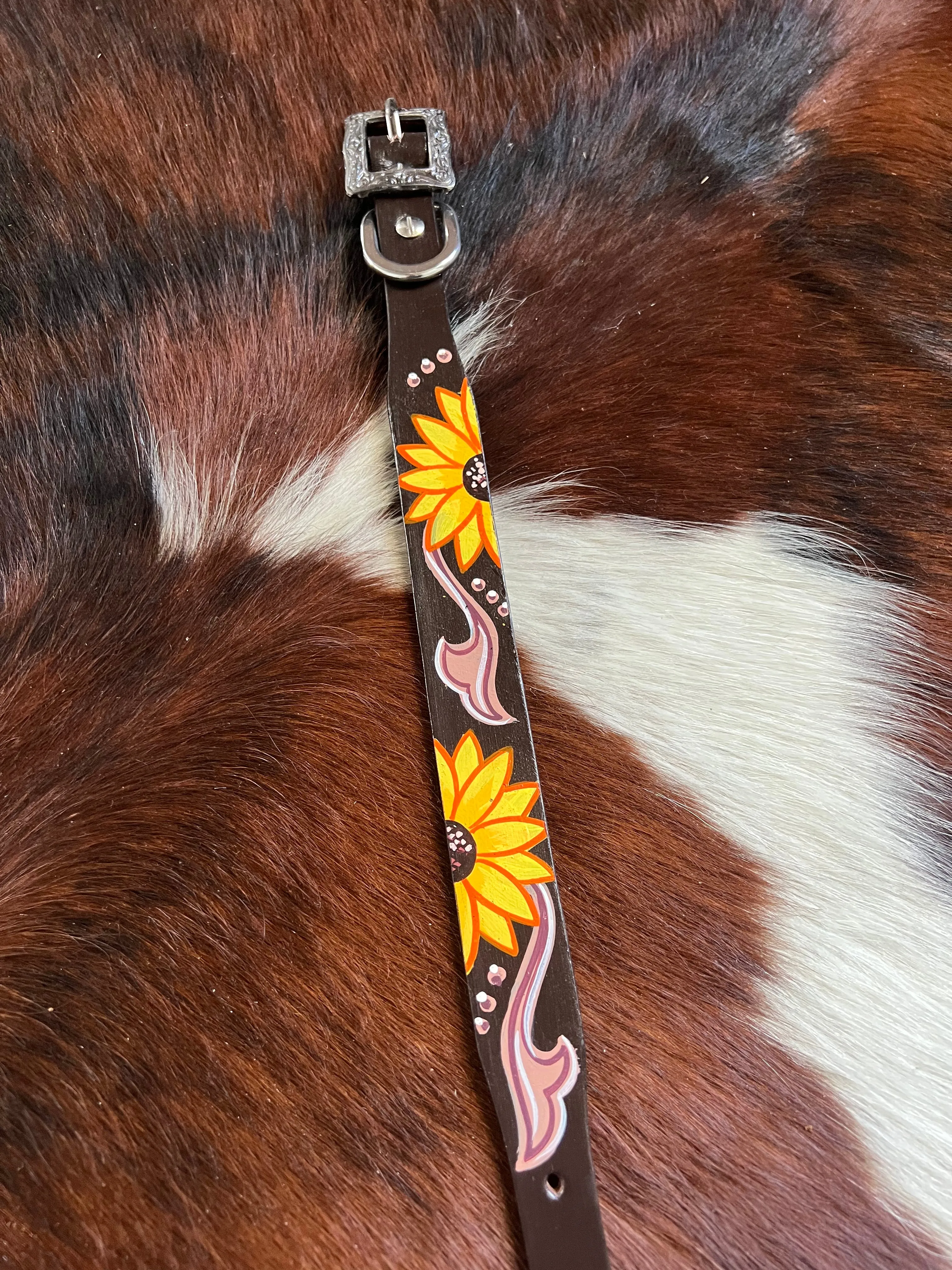 Sunflower Overlay Leather Dog Collar