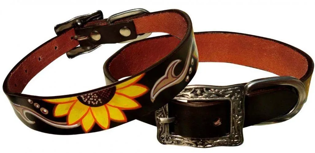 Sunflower Overlay Leather Dog Collar