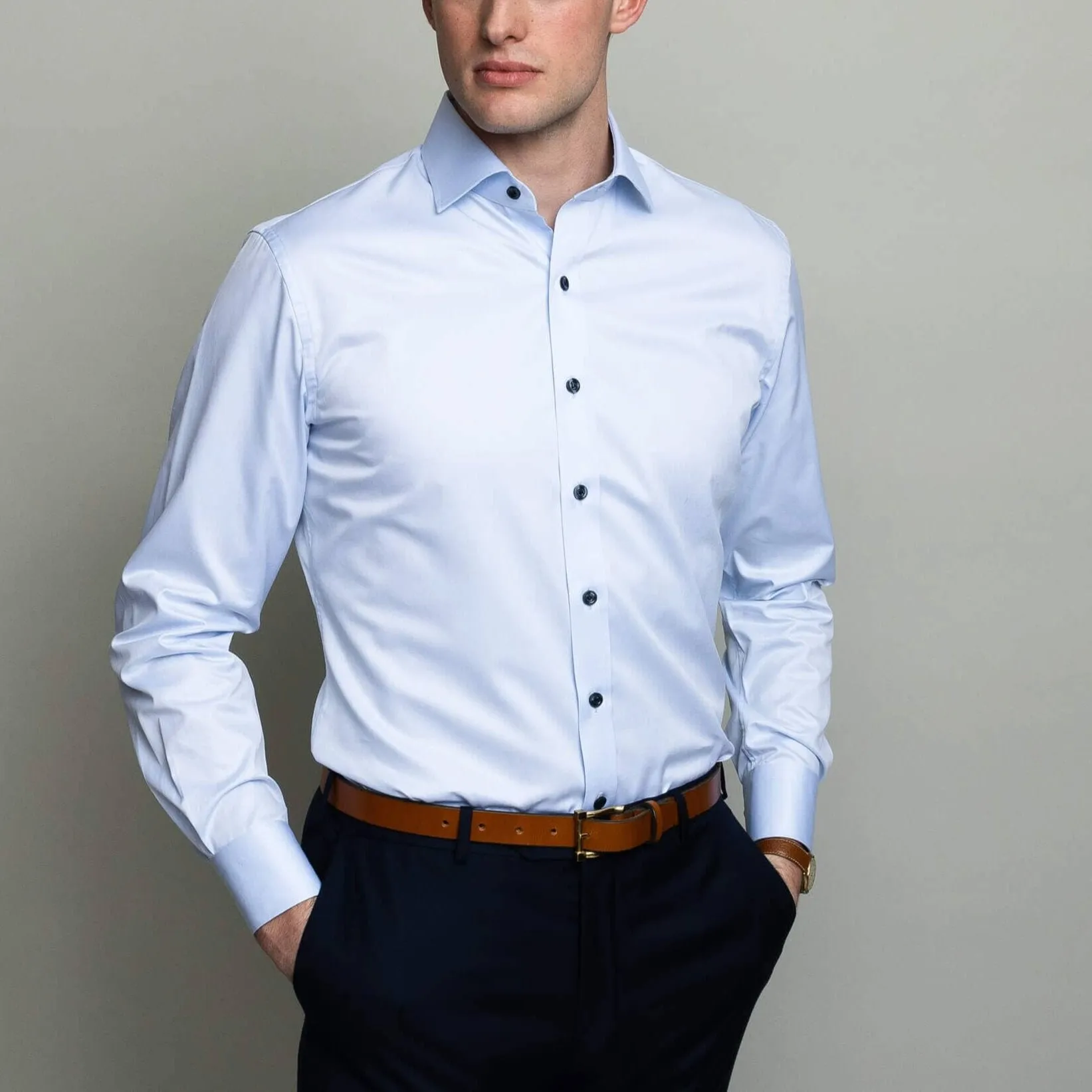 The Blue Madison Fine Twill with Navy Buttons Custom Shirt