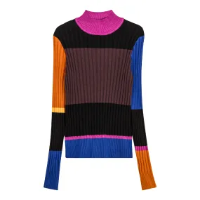 top l/s ribbed multi stripe turtleneck - multi