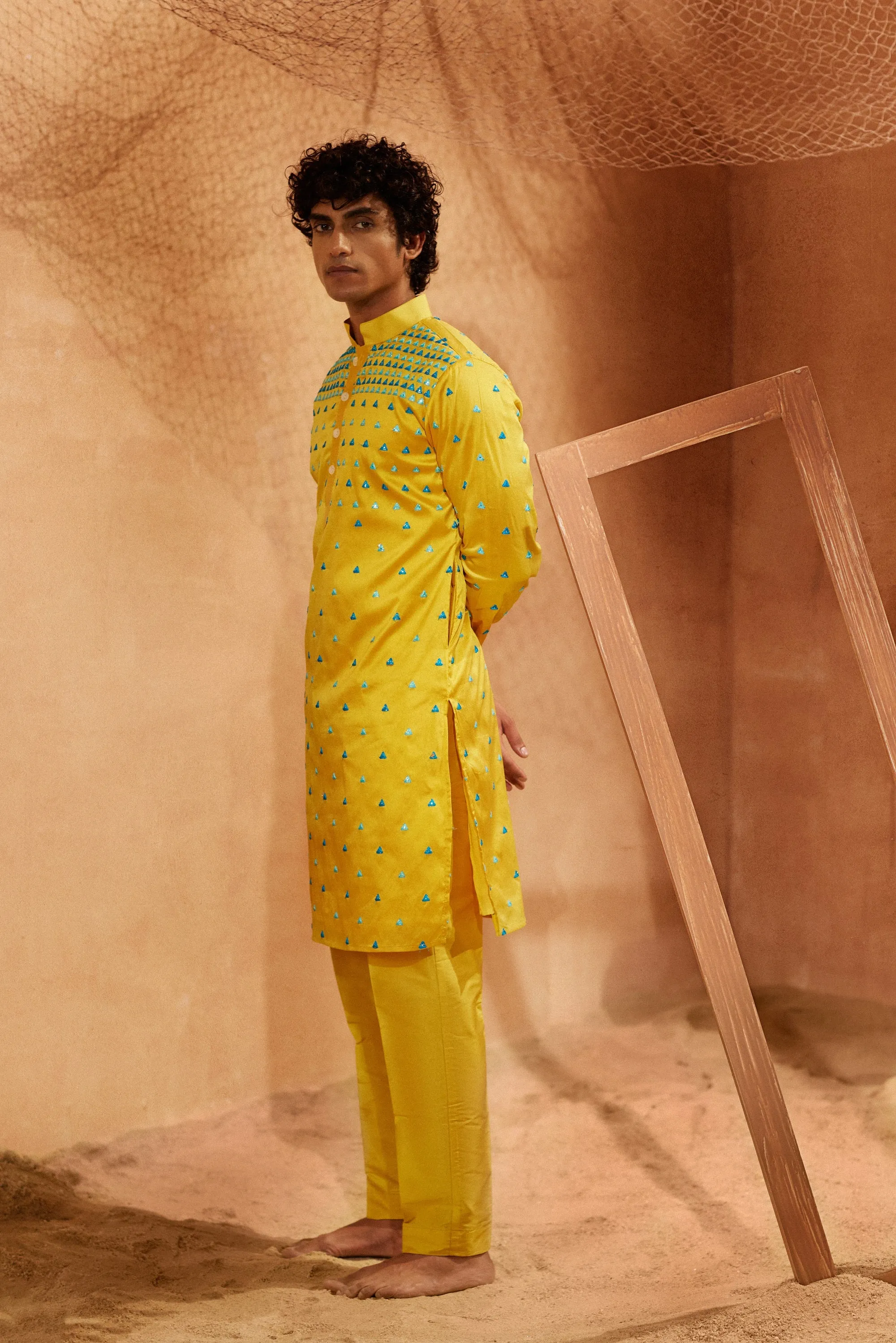 Trikona - Mirror Silk Kurta Set