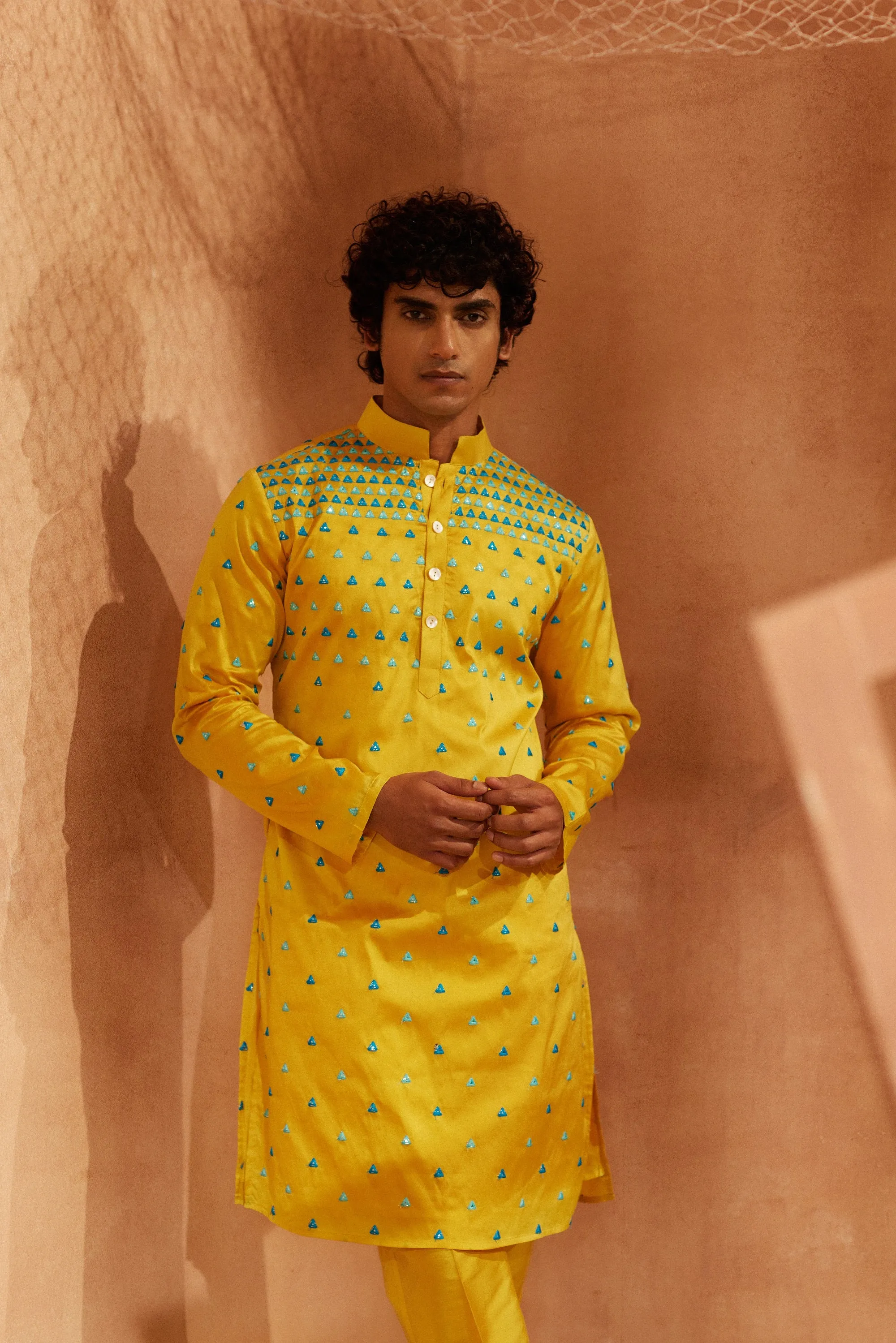 Trikona - Mirror Silk Kurta Set