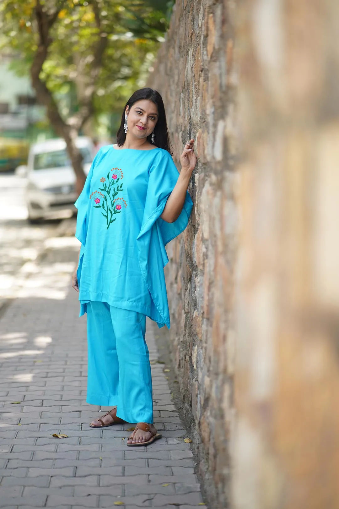 Turquoise Rayon Kurti & Palazzo - Gulzar e Farang