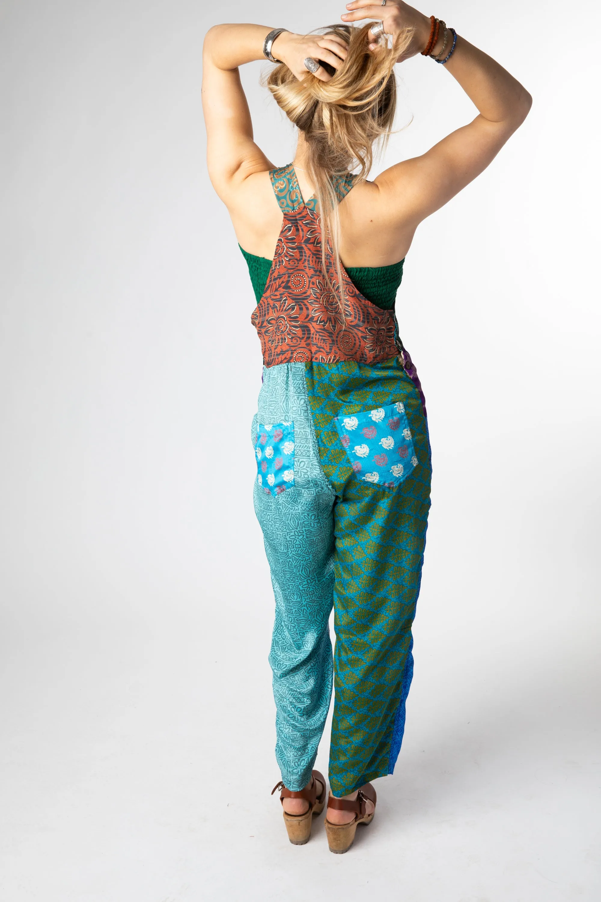 Upcycled Patchwork Sari Silk Overalls Overstock