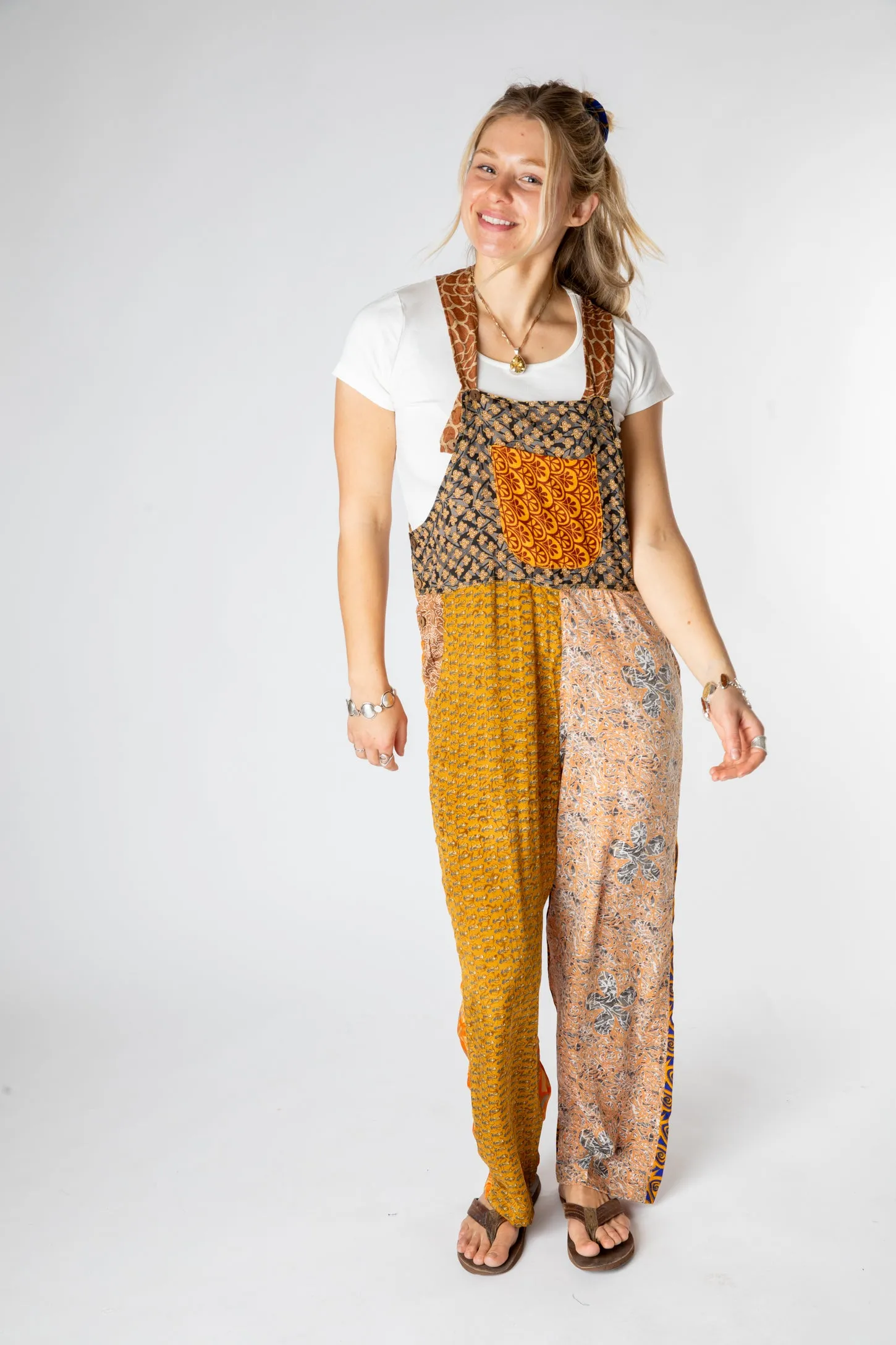 Upcycled Patchwork Sari Silk Overalls Overstock