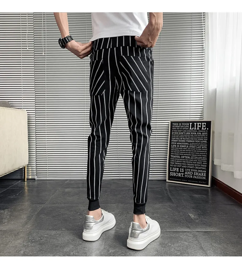 Vertical Stripes Men Monochrome Tapered Leg Pants