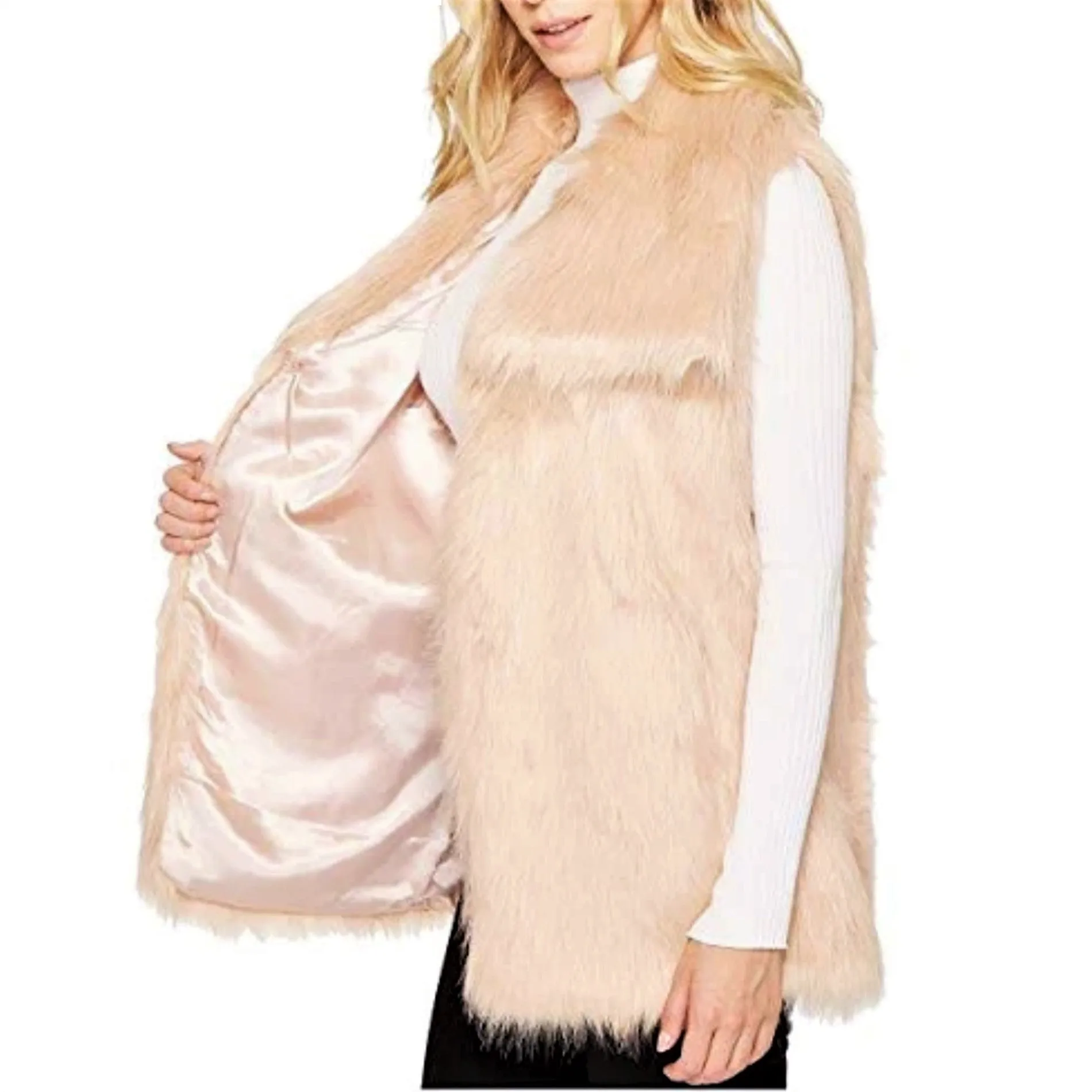 VIA SPIGA Women's Lux Pile Faux Fur Wide Collar Vest