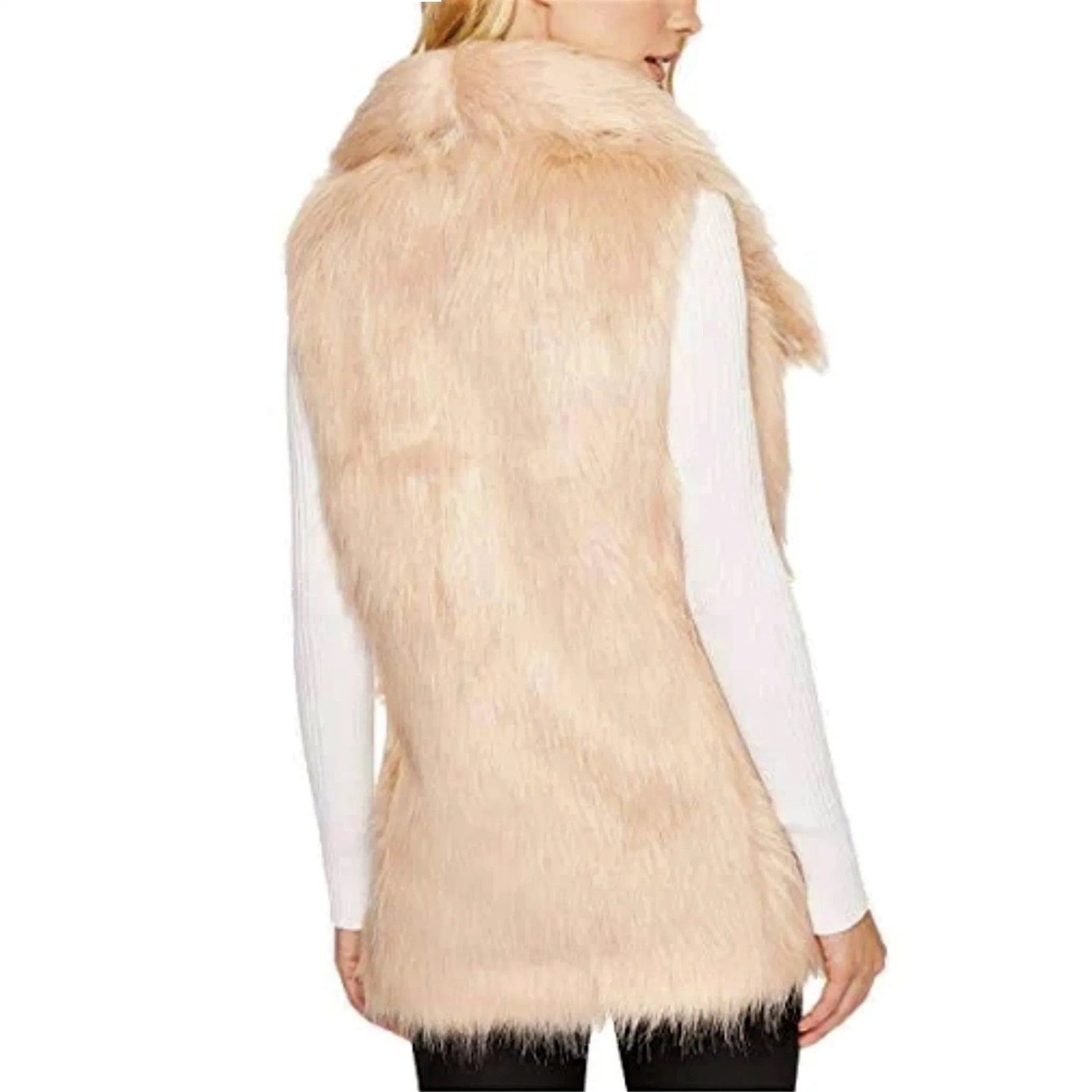 VIA SPIGA Women's Lux Pile Faux Fur Wide Collar Vest