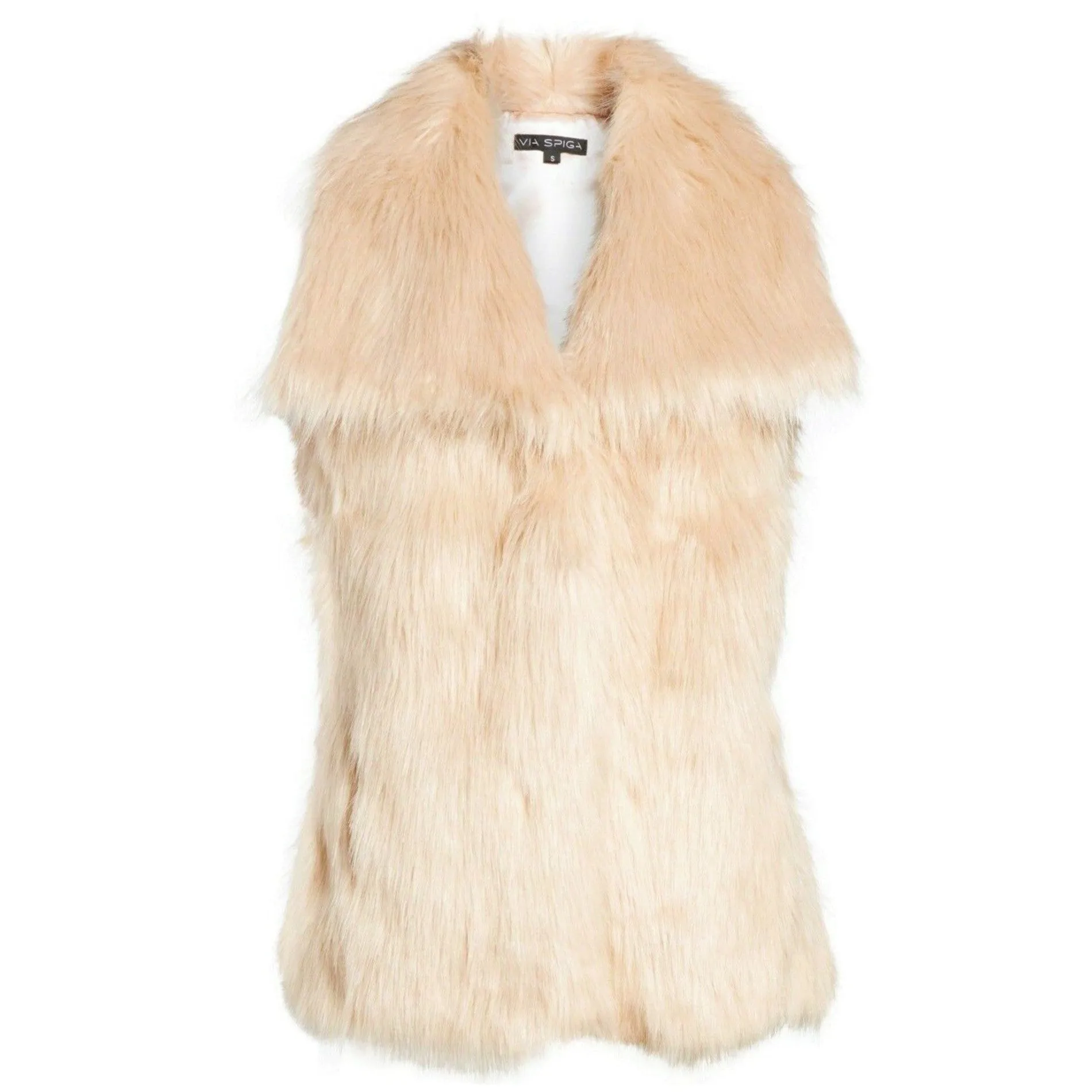 VIA SPIGA Women's Lux Pile Faux Fur Wide Collar Vest