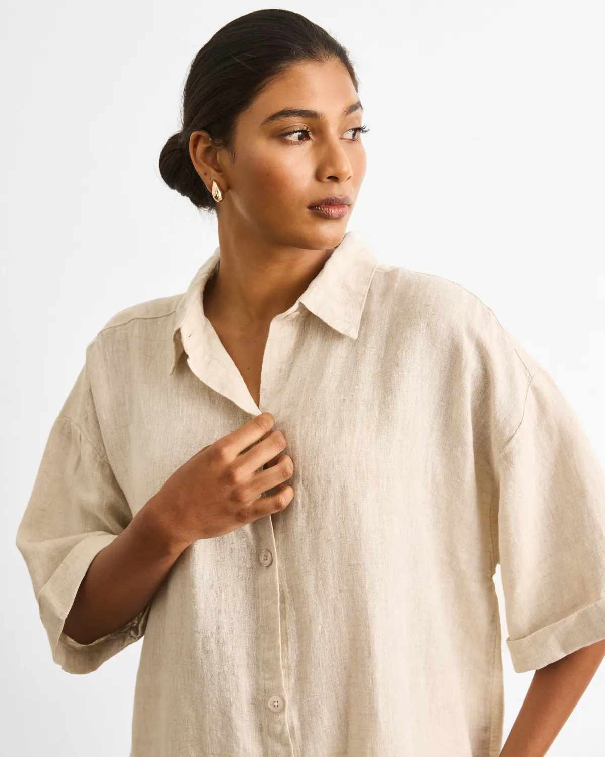 Villa Linen Shirt Dress in Oatmeal