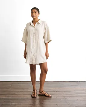 Villa Linen Shirt Dress in Oatmeal