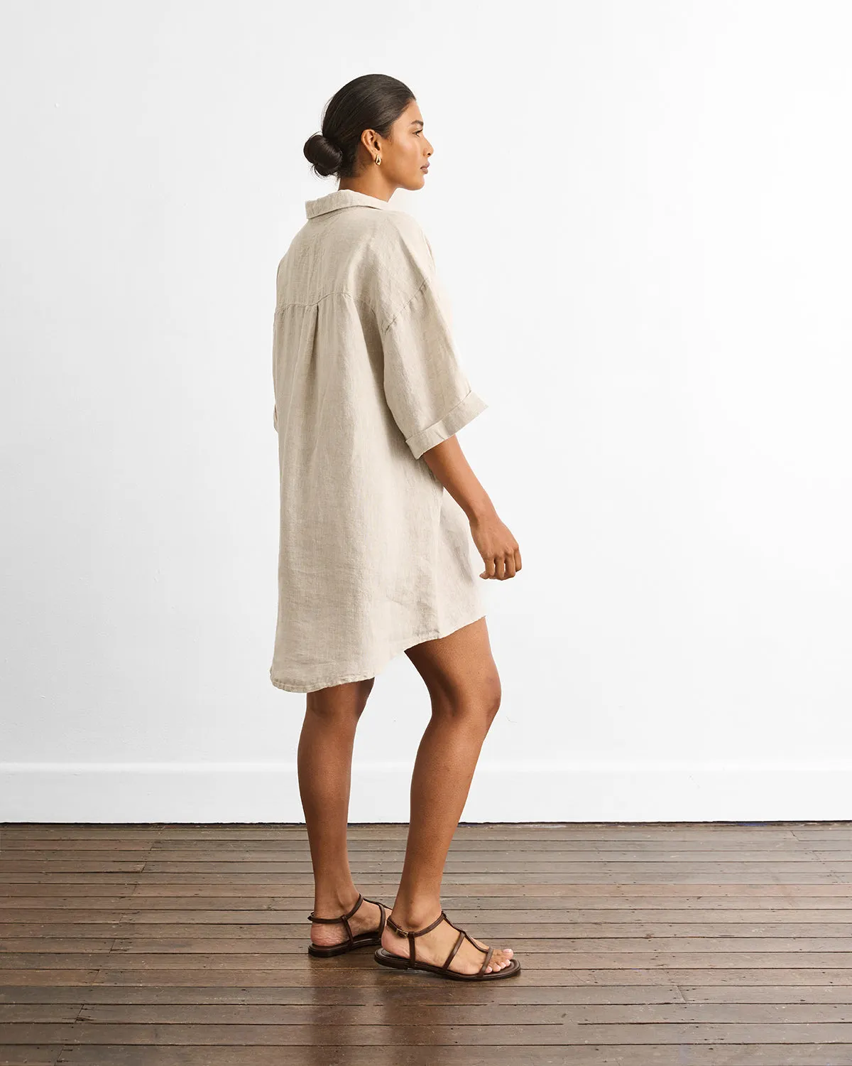 Villa Linen Shirt Dress in Oatmeal