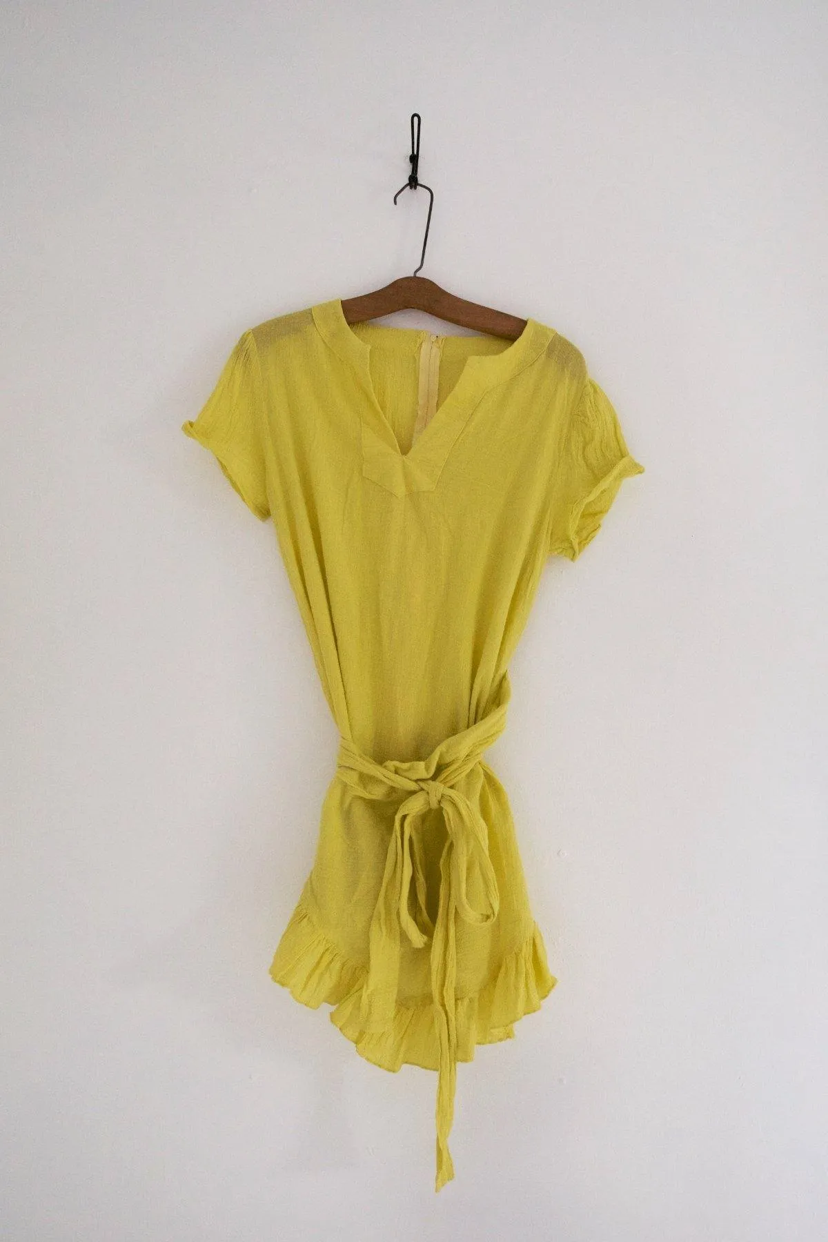 Vintage Canary Wrap Ruffle Dress