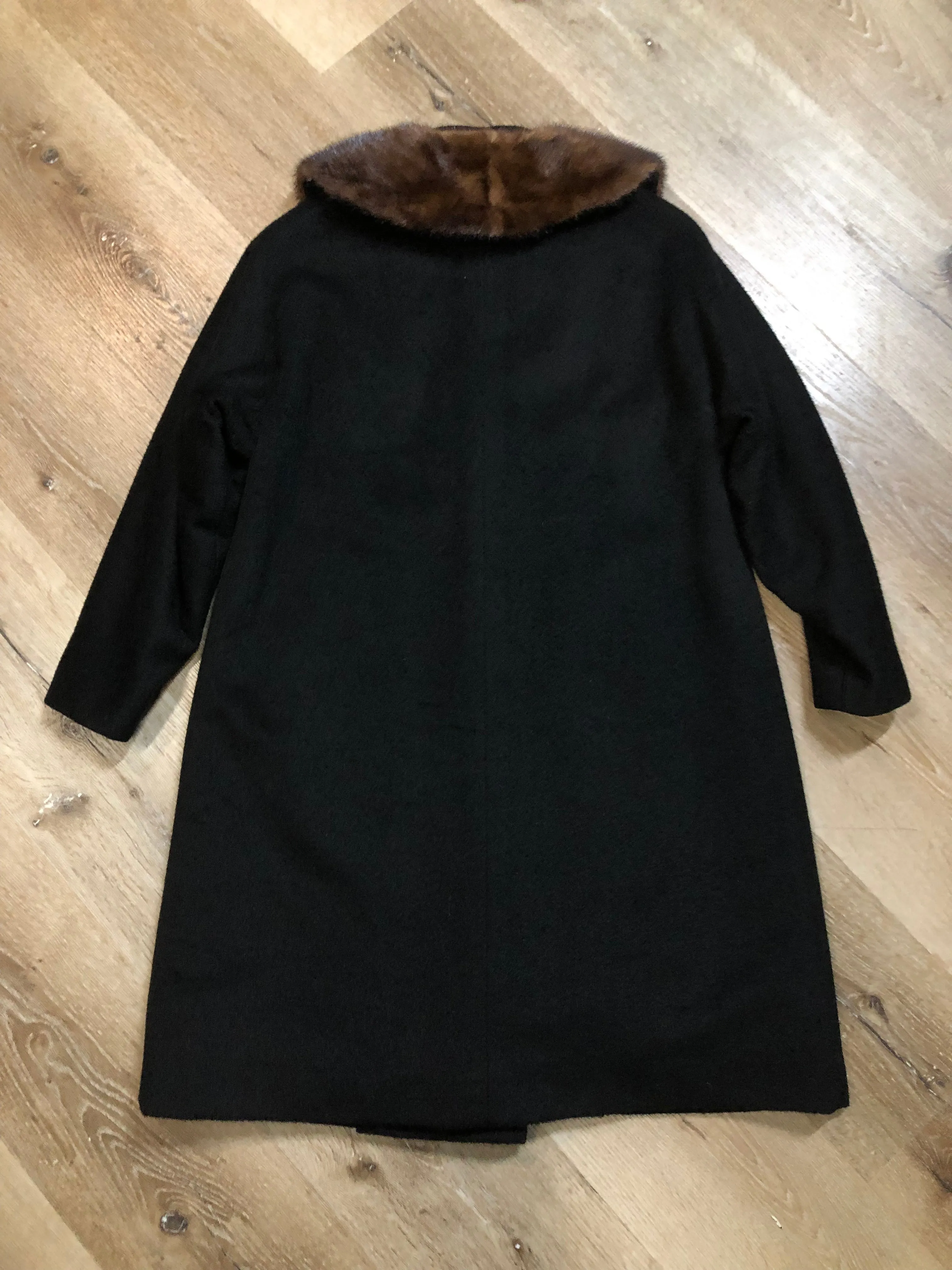 Vintage Modern Deb Black Wool Coat with Fur Collar