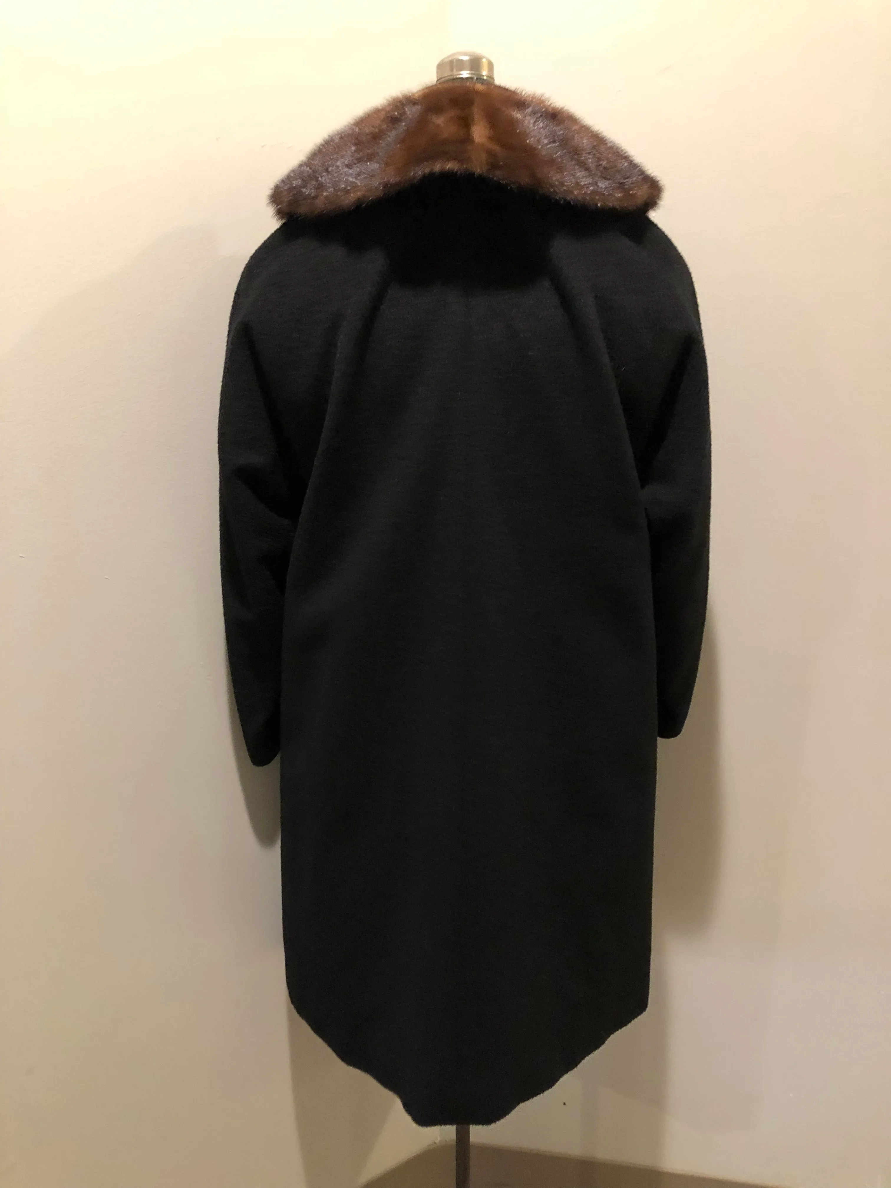 Vintage Modern Deb Black Wool Coat with Fur Collar