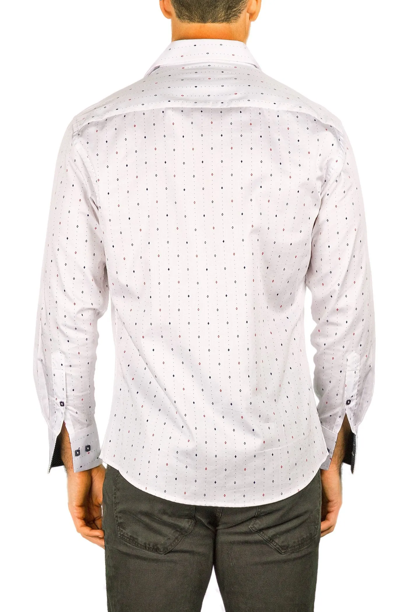 White Microprint Diamonds Long Sleeve Dress Shirt